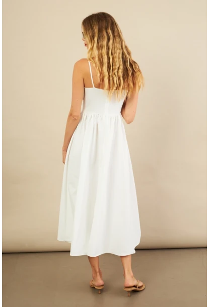 Kadın Ekru Volanlı Midi Elbise MİL4856