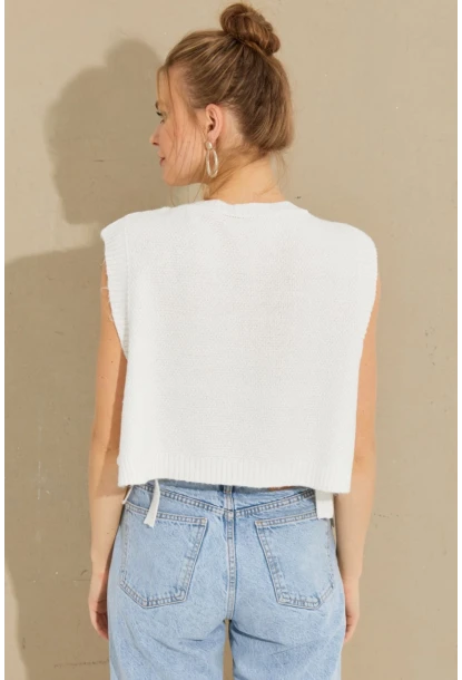 Kadın Ekru Yanları Bağlamalı Süveter YV210