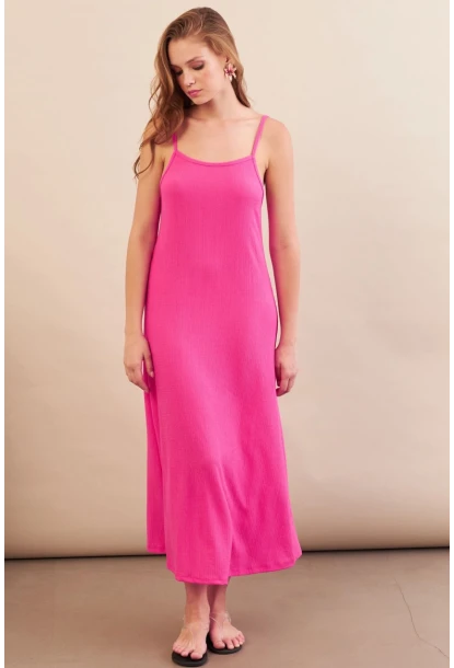 Kadın Fuşya Ayarlanabilir Askılı Bürümcük Midi Elbise MX9455