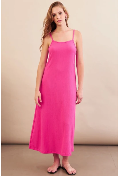 Kadın Fuşya Ayarlanabilir Askılı Bürümcük Midi Elbise MX9455