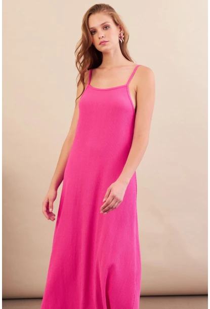 Kadın Fuşya Ayarlanabilir Askılı Bürümcük Midi Elbise MX9455