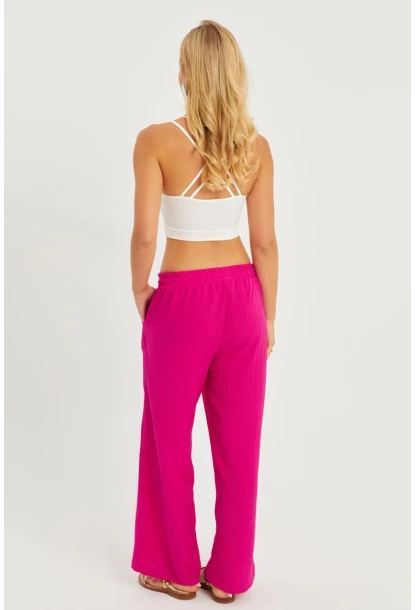 Kadın Fuşya Beli Lastikli Bürümcük Pantolon ZER405