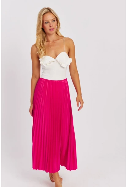 Kadın Fuşya Beli Lastikli Pilise Etek OW145