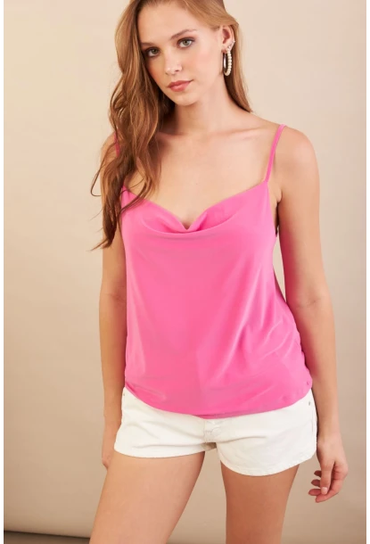 Kadın Fuşya Degaje Yaka Bluz LPP1286-90