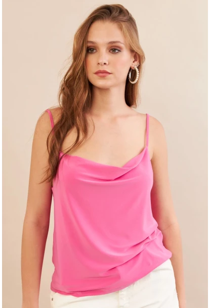 Kadın Fuşya Degaje Yaka Bluz LPP1286-90