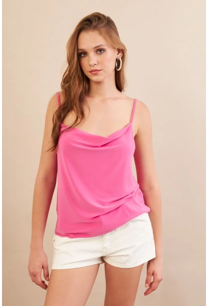 Kadın Fuşya Degaje Yaka Bluz LPP1286-90