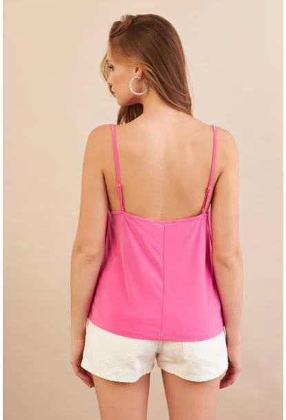 Kadın Fuşya Degaje Yaka Bluz LPP1286-90