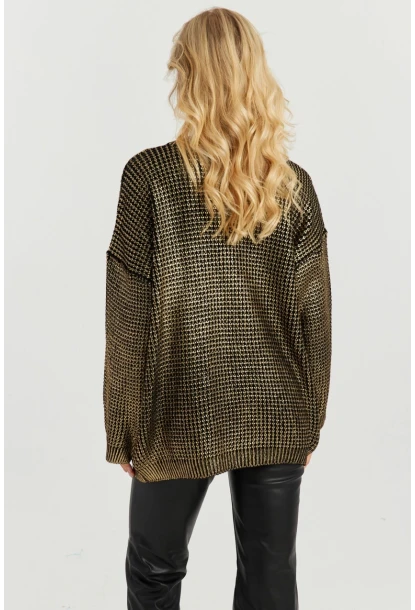 Kadın Gold Rengi Varaklı Triko Kazak SF2534