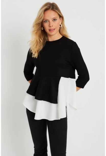 Kadın Gömlek Detaylı Bluz Siyah ST6025