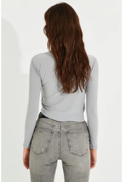Kadın Gri Drapeli Bluz LPP1226