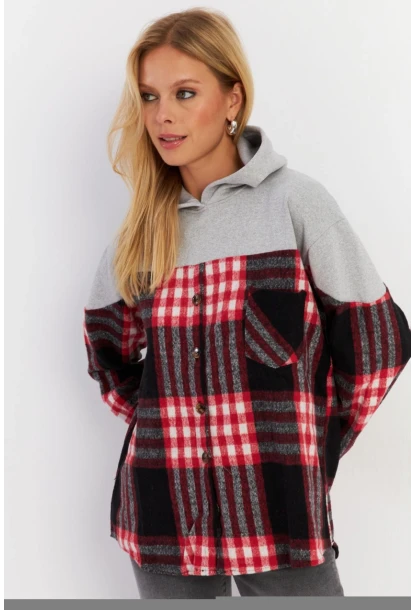 Kadın Gri Kontrast Düğmeli Sweatshirt YLE004