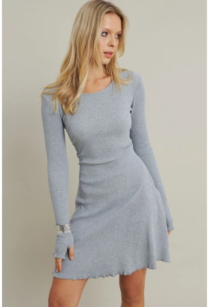 Kadın Gri Melanj Bağlamalı Kaşkorse Mini Elbise FRY2175