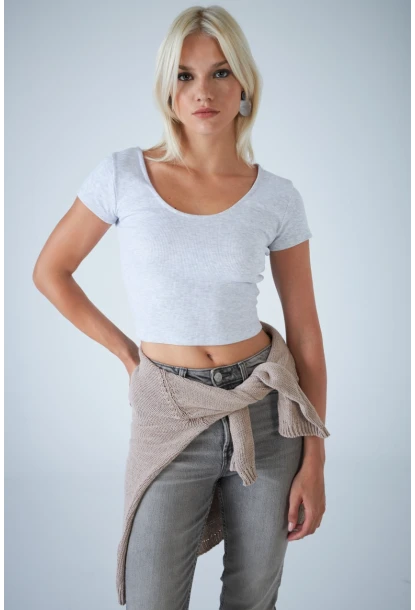 Kadın Gri Ön Arka U Bluz EV57