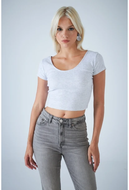 Kadın Gri Ön Arka U Bluz EV57