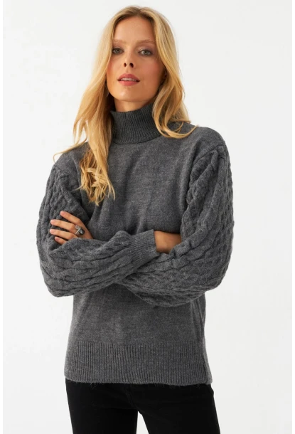 Kadın Gri Pencereli Kazak SE3