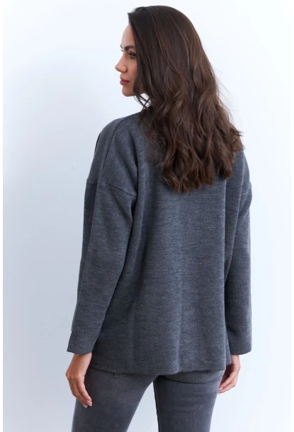 Kadın Gri Taşlı Düğmeli Hırka MİW4572