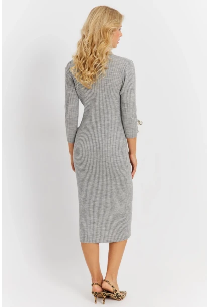 Kadın Gri Triko Midi Gömlek Elbise YV274