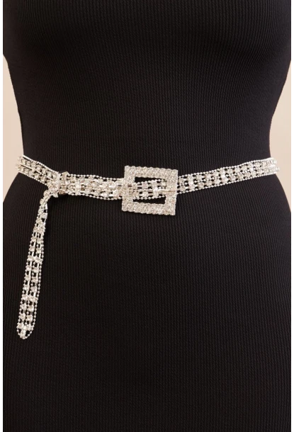 Kadın Gümüş Rengi Taşlı Zincir Kemer BE716