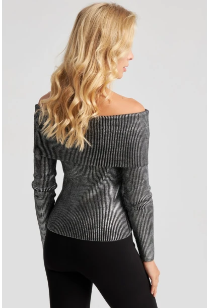 Kadın Gümüş Rengi Varaklı Madonna Triko Bluz SF2523