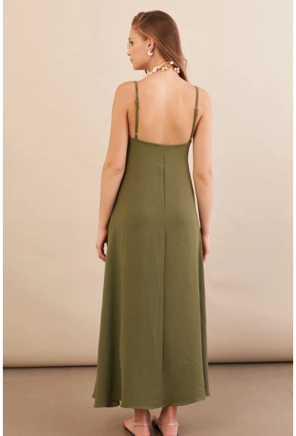 Kadın Haki Askılı Çan Midaxi Elbise OPS9005