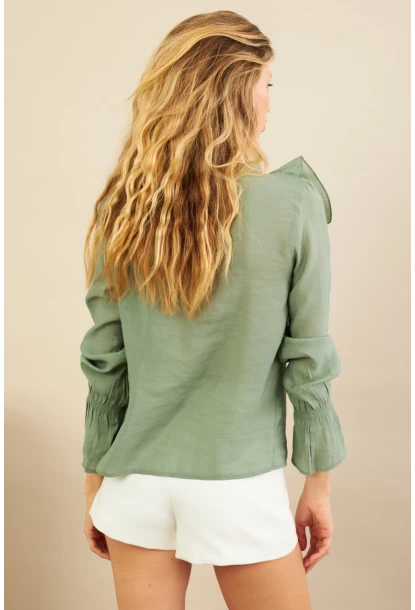Kadın Haki Fırfırlı Gömlek DMR487