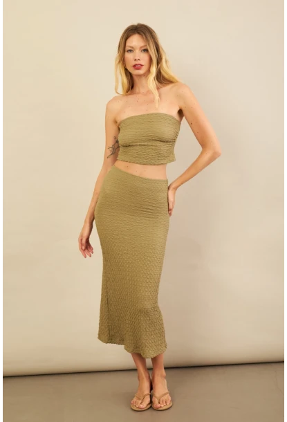 Kadın Haki Straplez Alt Üst Bubble Takım FLU340
