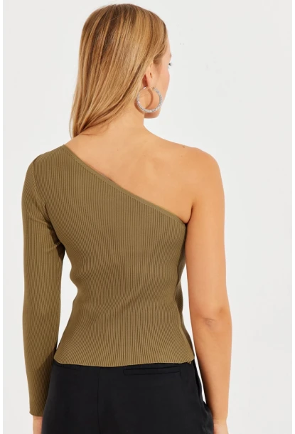 Kadın Haki Tek Omuz Triko Bluz YV204