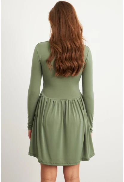 Kadın Haki V Yaka Mini Elbise LİK17