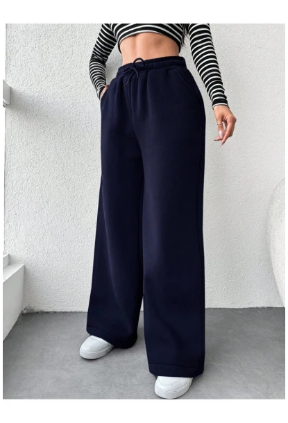 Kadın İki İplik Şardonlu Eşofman Altı Lacivert