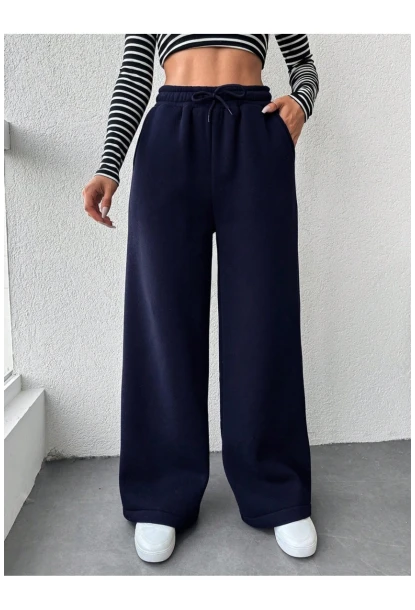 Kadın İki İplik Şardonlu Eşofman Altı Lacivert