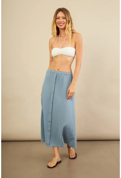 Kadın İndigo Cepli Müslin Midi Etek BTY103