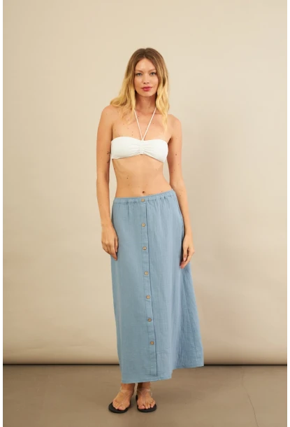 Kadın İndigo Cepli Müslin Midi Etek BTY103