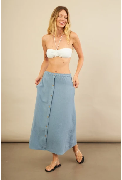 Kadın İndigo Cepli Müslin Midi Etek BTY103