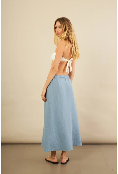 Kadın İndigo Cepli Müslin Midi Etek BTY103