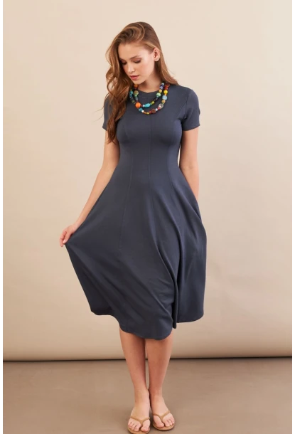 Kadın İndigo Midi Çan Elbise DMR461