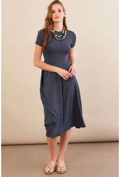 Kadın İndigo Midi Çan Elbise DMR461