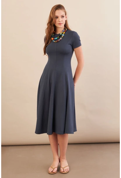 Kadın İndigo Midi Çan Elbise DMR461