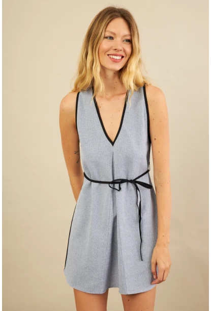 Kadın İndigo Mini Keten Elbise MSİ103