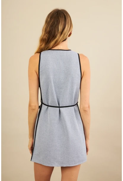 Kadın İndigo Mini Keten Elbise MSİ103