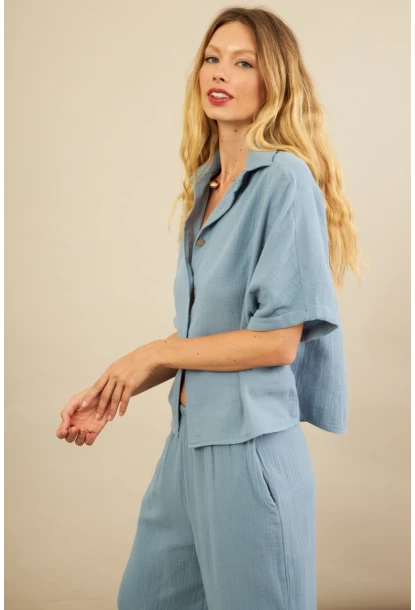 Kadın İndigo Müslin Gömlek BTY101