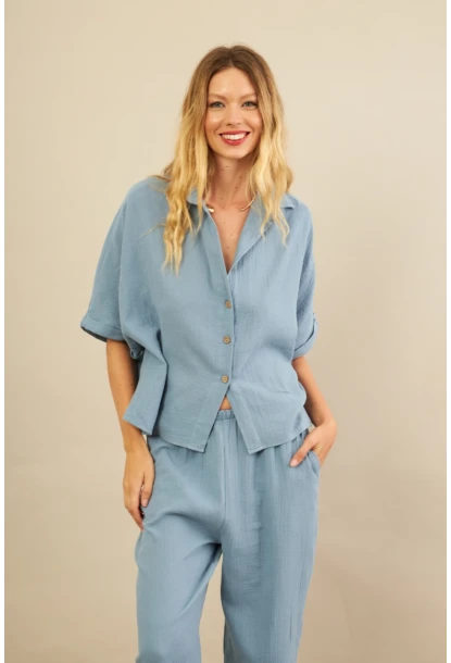 Kadın İndigo Müslin Gömlek BTY101