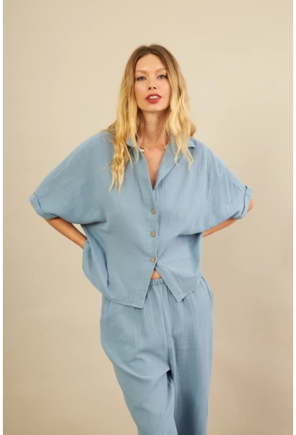 Kadın İndigo Müslin Gömlek BTY101