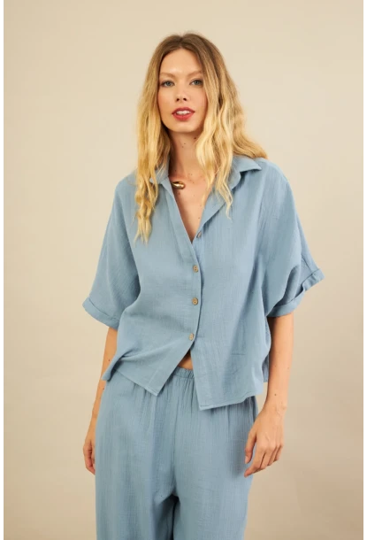 Kadın İndigo Müslin Gömlek BTY101