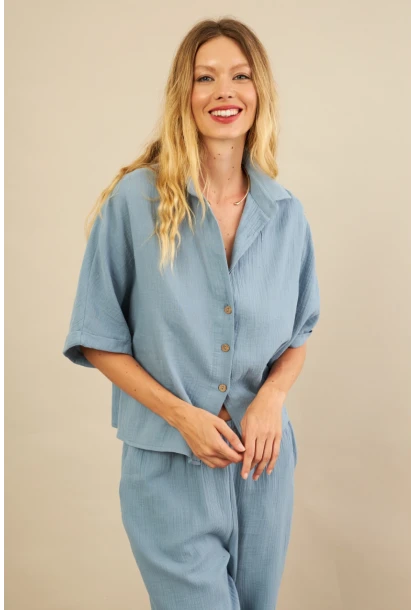 Kadın İndigo Müslin Gömlek BTY101