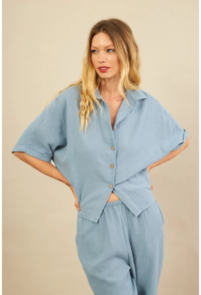 Kadın İndigo Müslin Gömlek BTY101