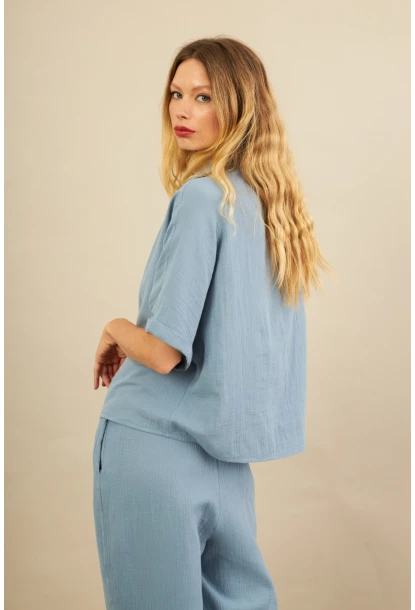 Kadın İndigo Müslin Gömlek BTY101