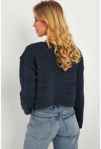 Kadın İndigo Salaş Kısa Triko Bluz YV281