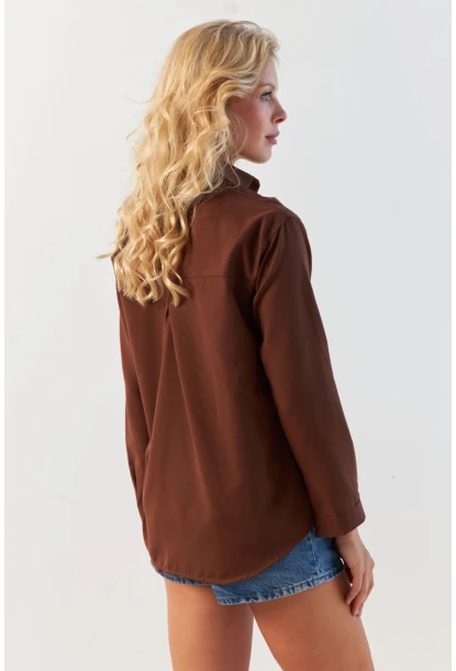 Kadın Kahverengi Basic Gömlek HNT02