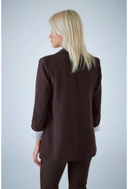 Kadın Kahverengi Çizgi Astarlı Blazer Ceket BES3049