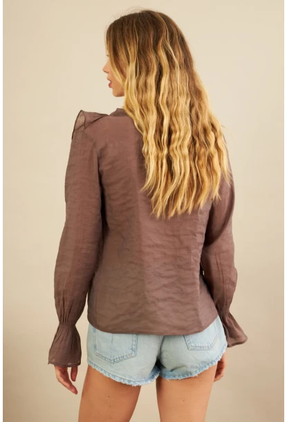 Kadın Kahverengi Fırfırlı Gömlek DMR487